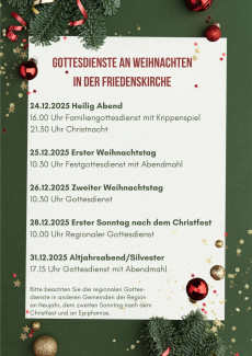 Gottesdienste an den Weihnachtsfeiertagen